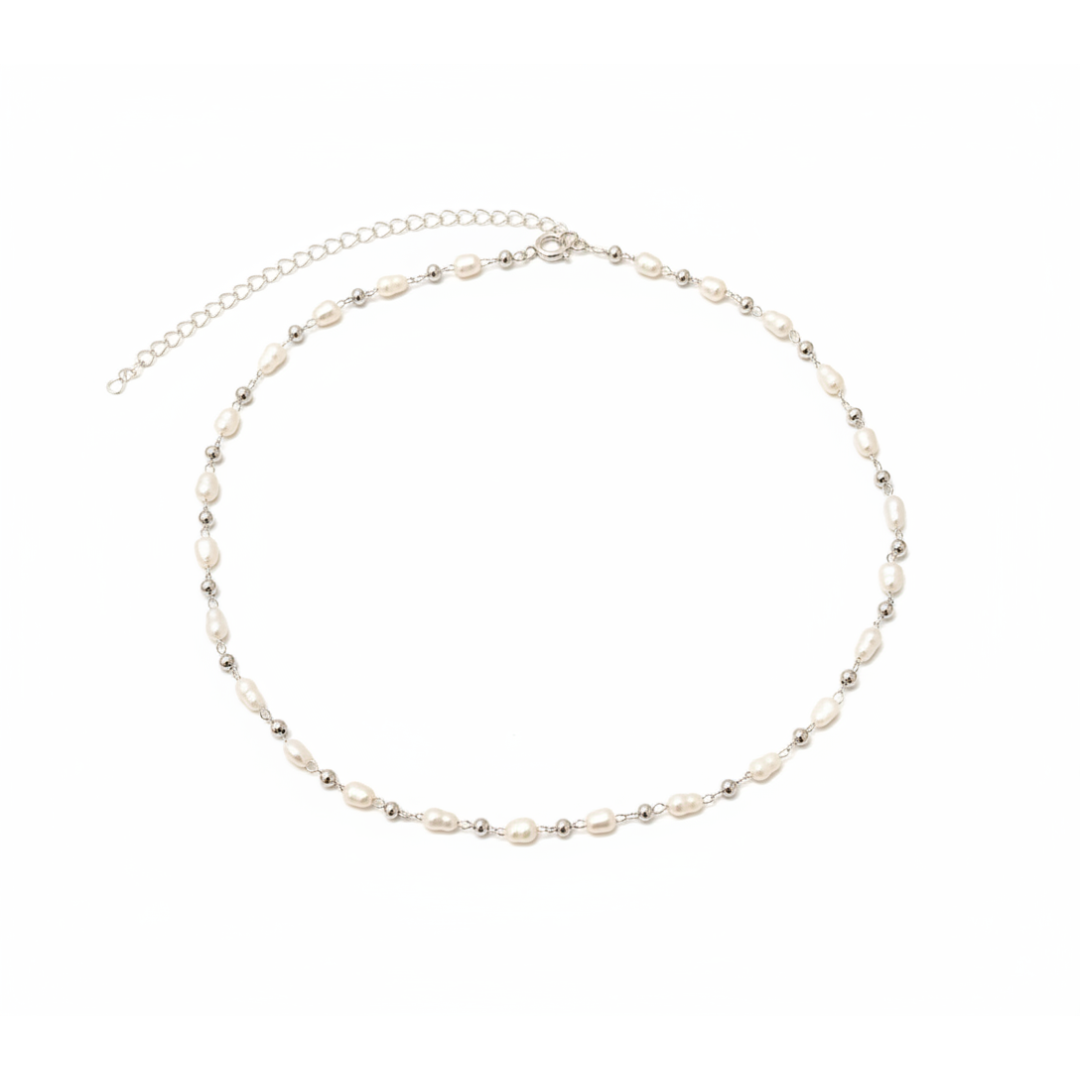 Colar choker com perola e bolinhas de 2mm